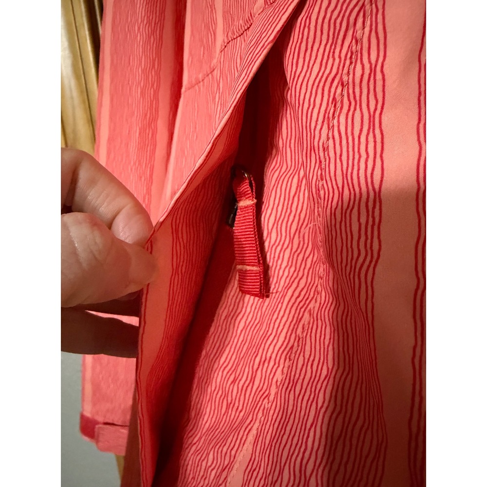 Lands End Women's Coral Pink Striped Hooded Rain Jacket Packable Size XL - Picture 3 of 8